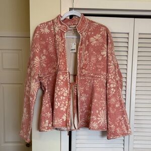Free People Women's Red Floral Utility Jacket